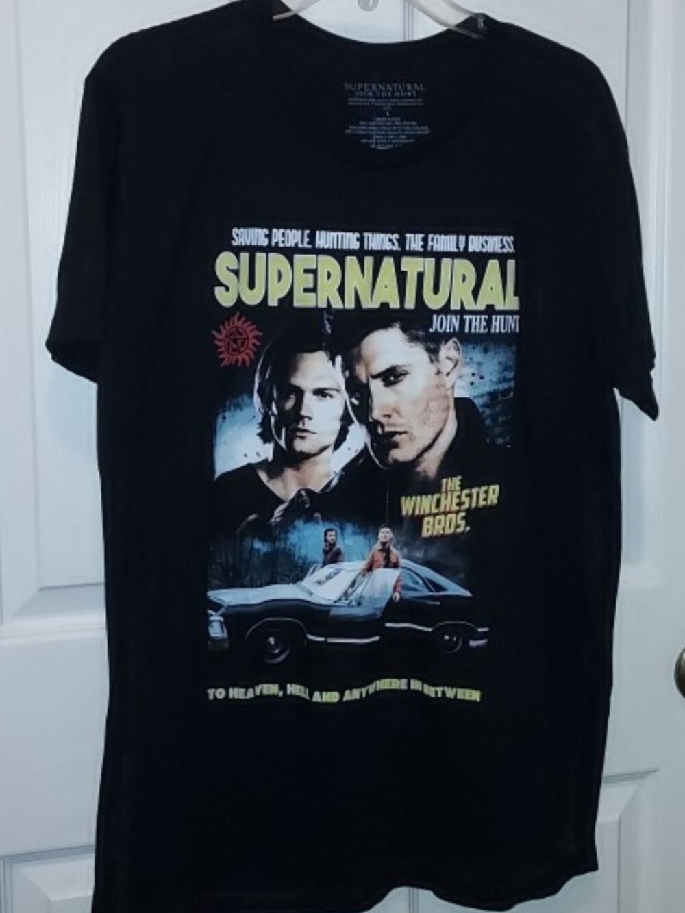 JOIN THE HUNT POSTER SHIRT Supernatural 👹👼 To Heaven Hell Anywhere Adult Sz L